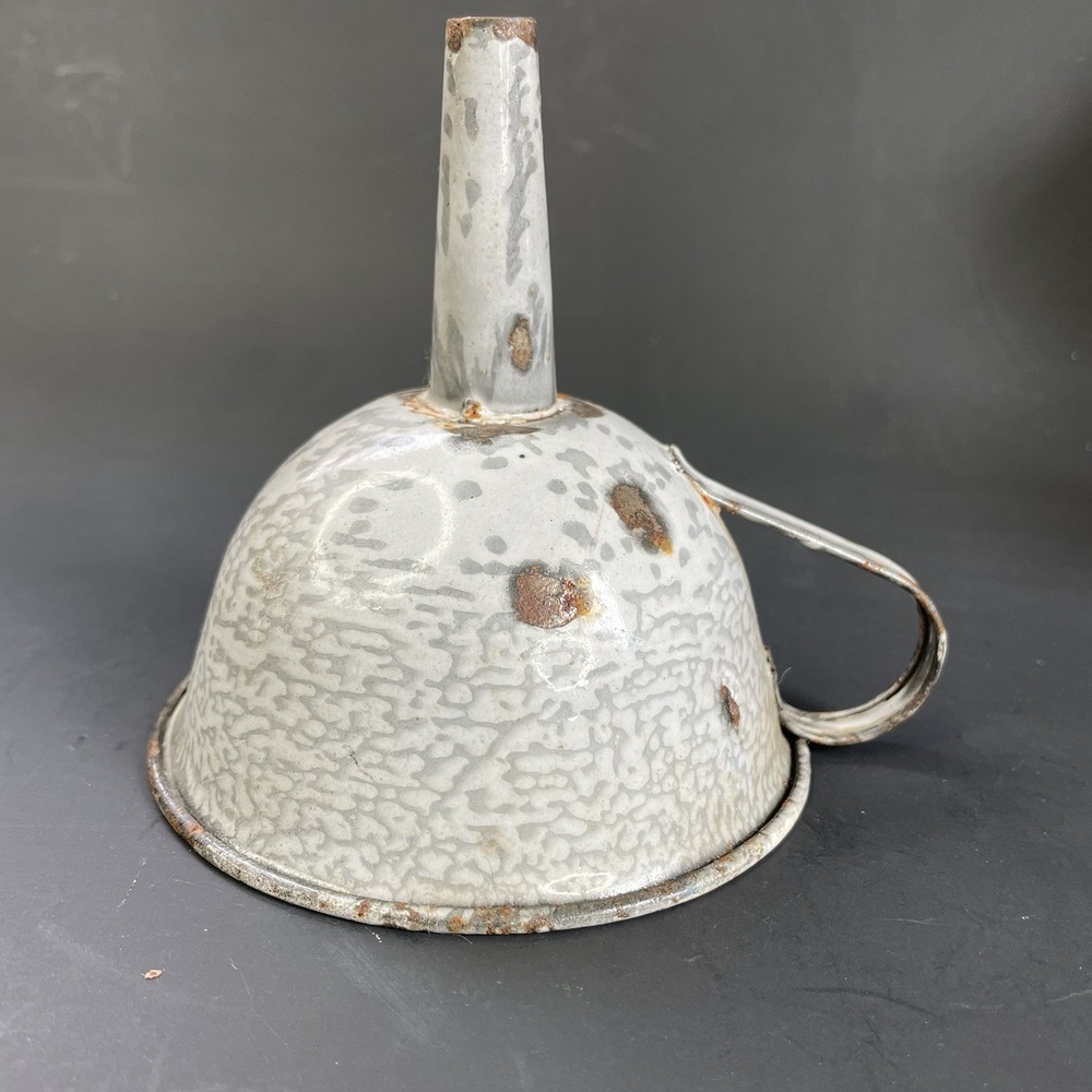 Vintage Small Gray Enamelware Graniteware Funnel Farmhouse 4 1/4" Country Charm